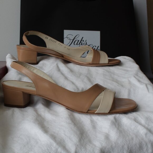 Salvatore Ferragamo Vintage Womens Narrow Fit 3cm Sand/Bone Calf NILO Slingback - Picture 4 of 6